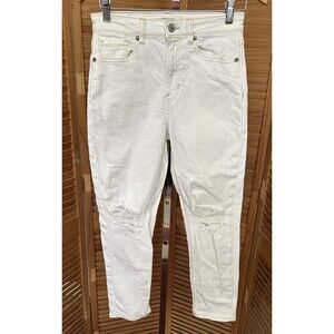 American Eagle Women's White Distressed Ripped Mom Ankle Jeans Size 2 Short